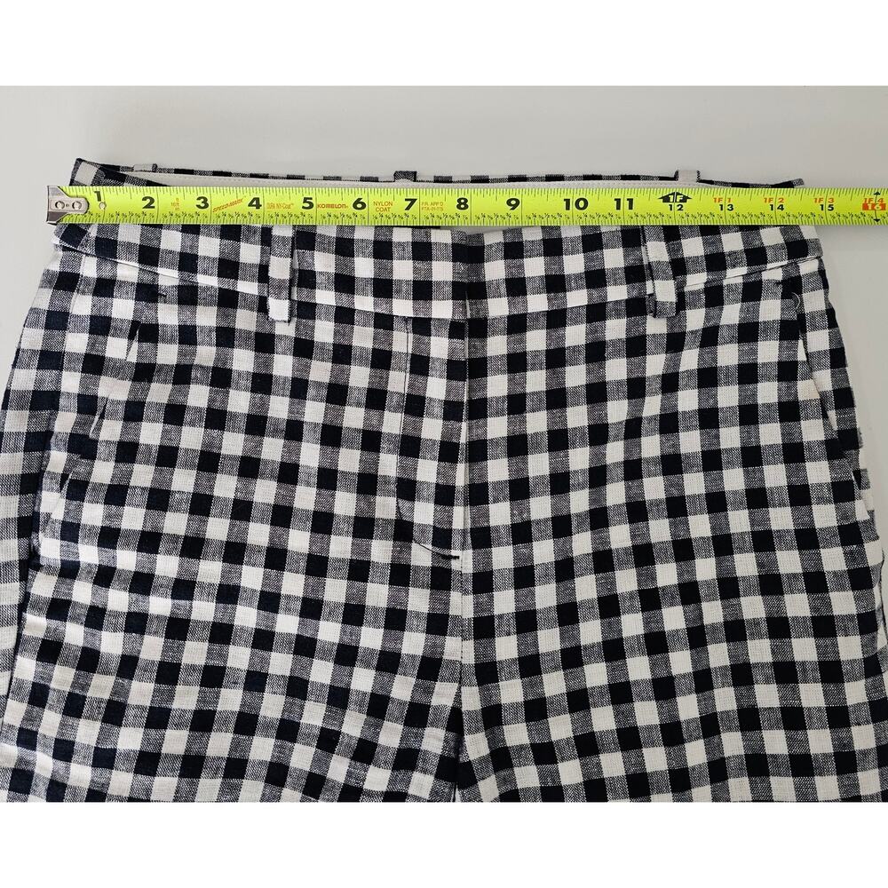 EUC J. CREW Navy-White Checkered Gingham Linen-Cotton Lined Holland Pants 0 - Picture 4 of 9